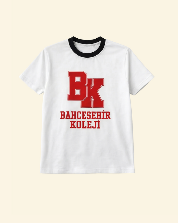 Bahçeşehir Siyah Yaka Kırmızı Logolu Beyaz T-Shirt