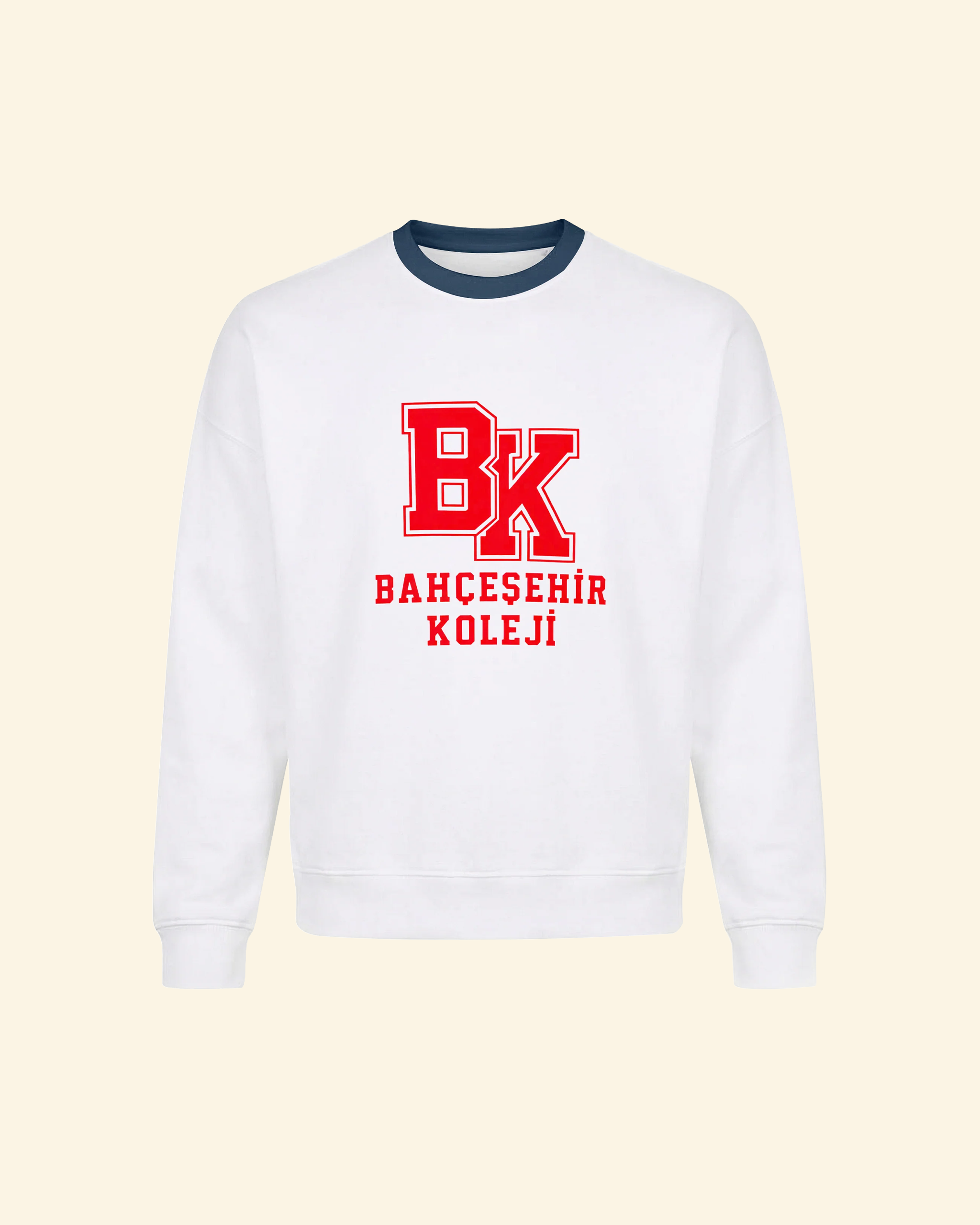 Bahçeşehir Lacivert Yaka Kırmızı Logolu Beyaz Sweatshirt