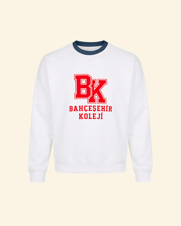 Bahçeşehir Lacivert Yaka Kırmızı Logolu Beyaz Sweatshirt