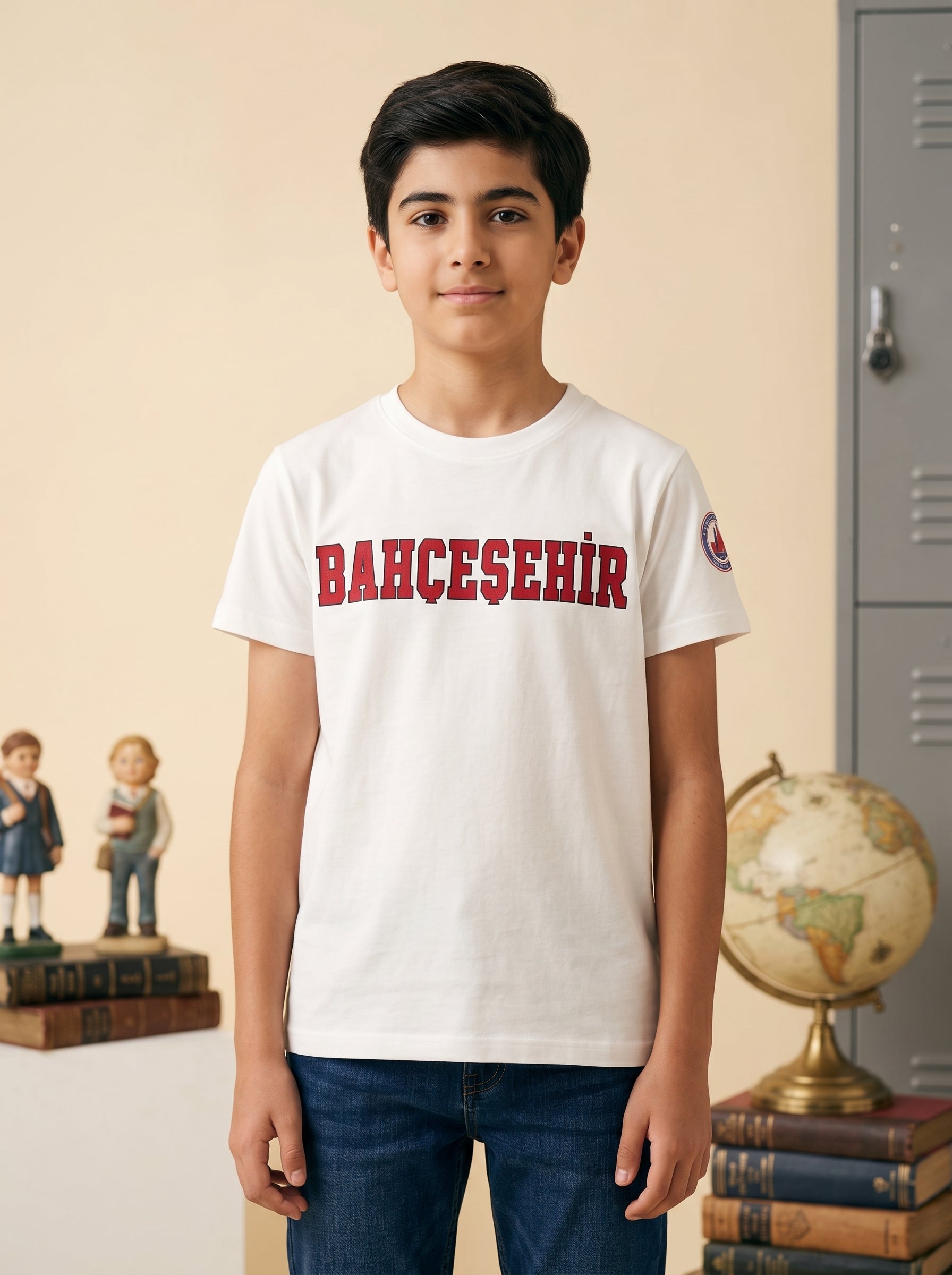 Bahçeşehir Kırmızı Logolu Beyaz T-Shirt