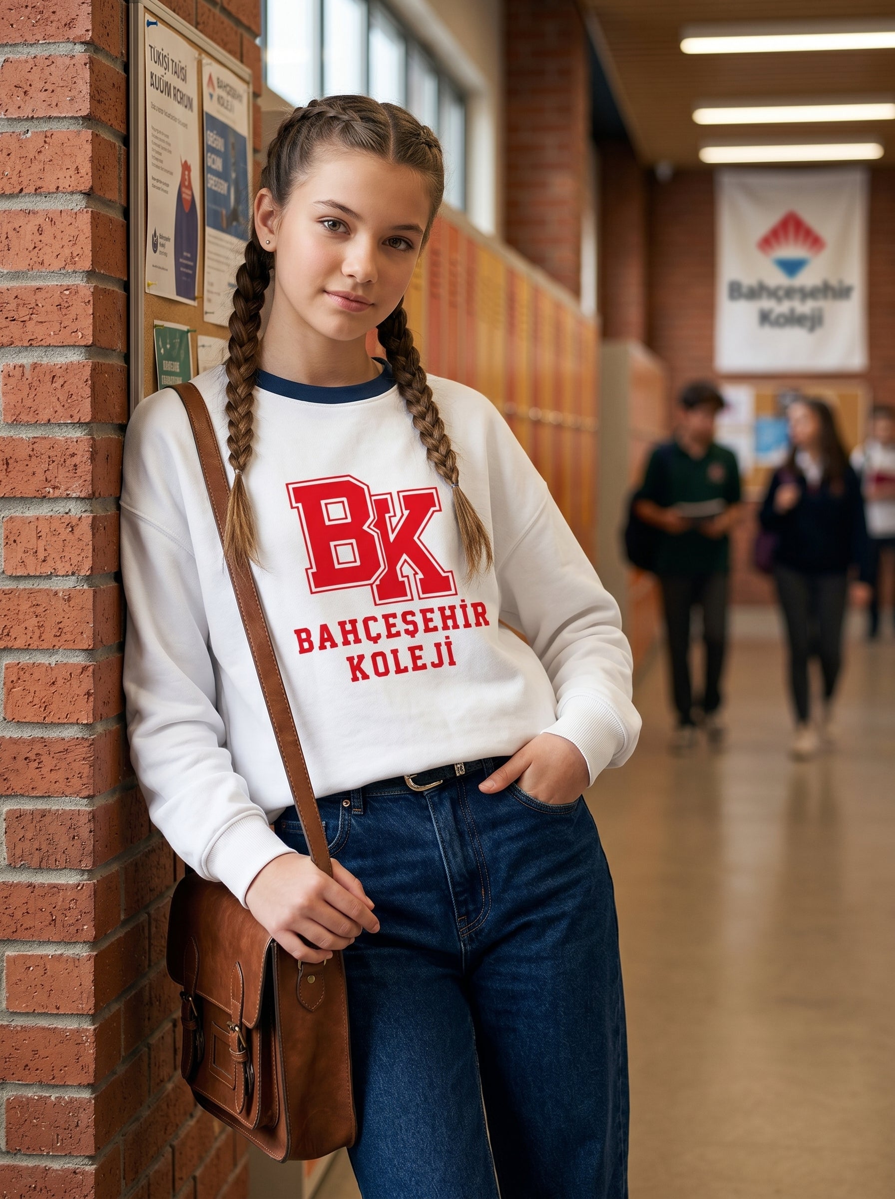 Bahçeşehir Lacivert Yaka Kırmızı Logolu Beyaz Sweatshirt