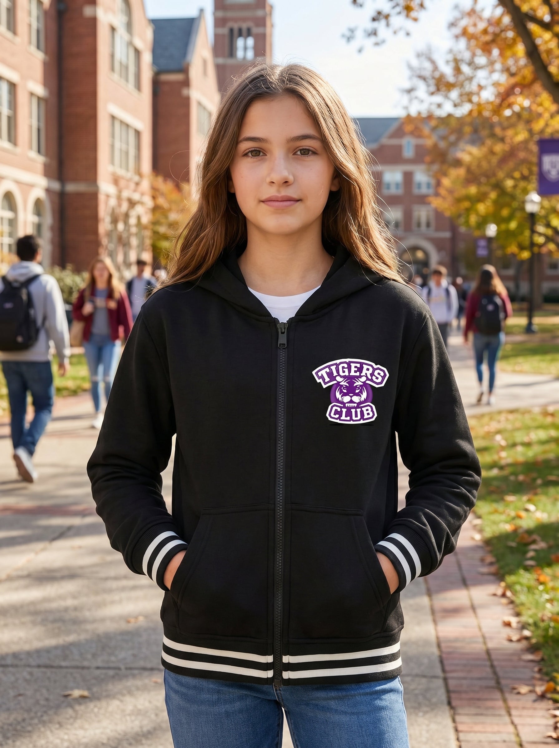Tigers Club Mor Logolu Kapüşonlu Kolej Ceketi