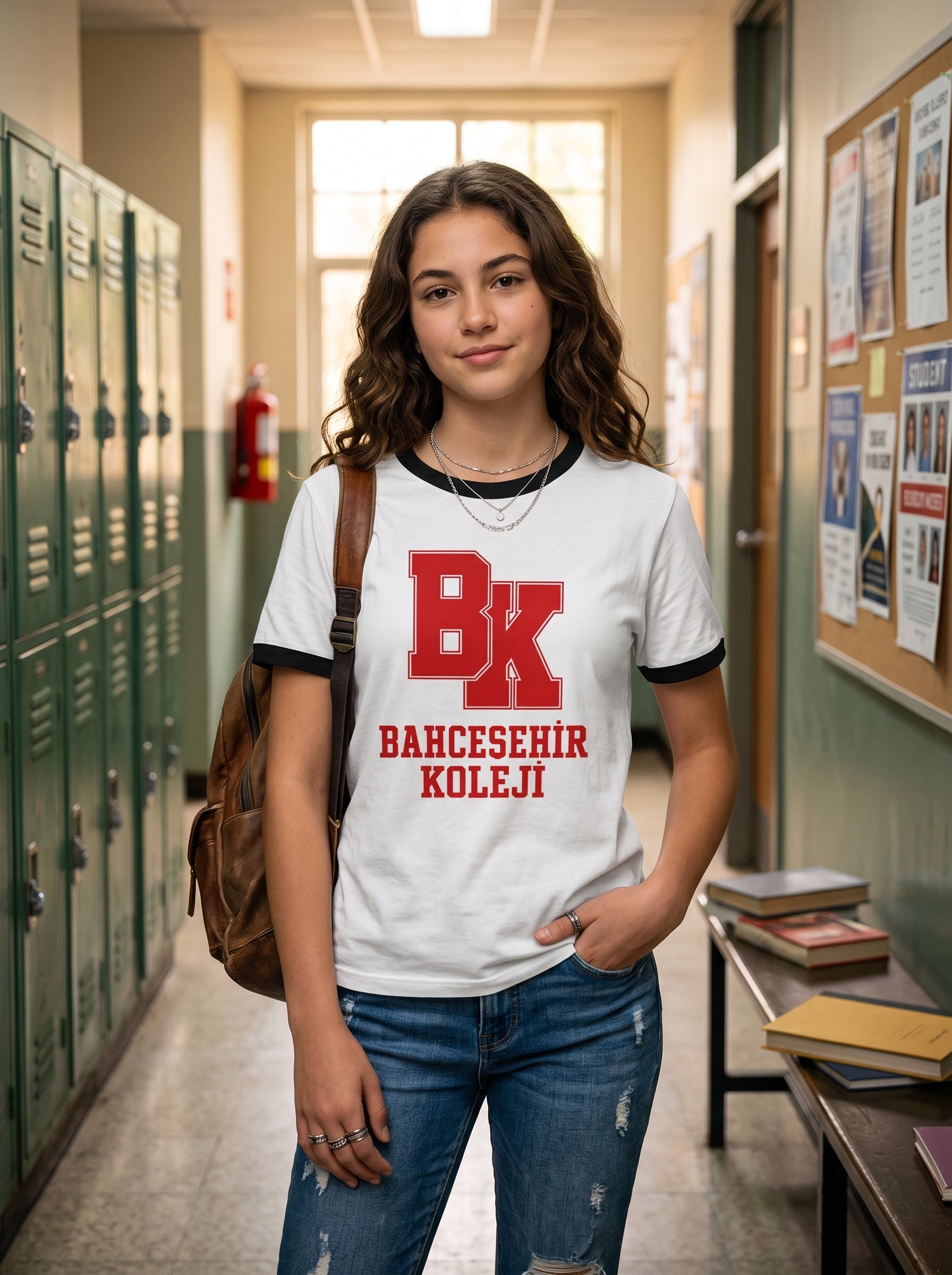 Bahçeşehir Siyah Yaka Kırmızı Logolu Beyaz T-Shirt