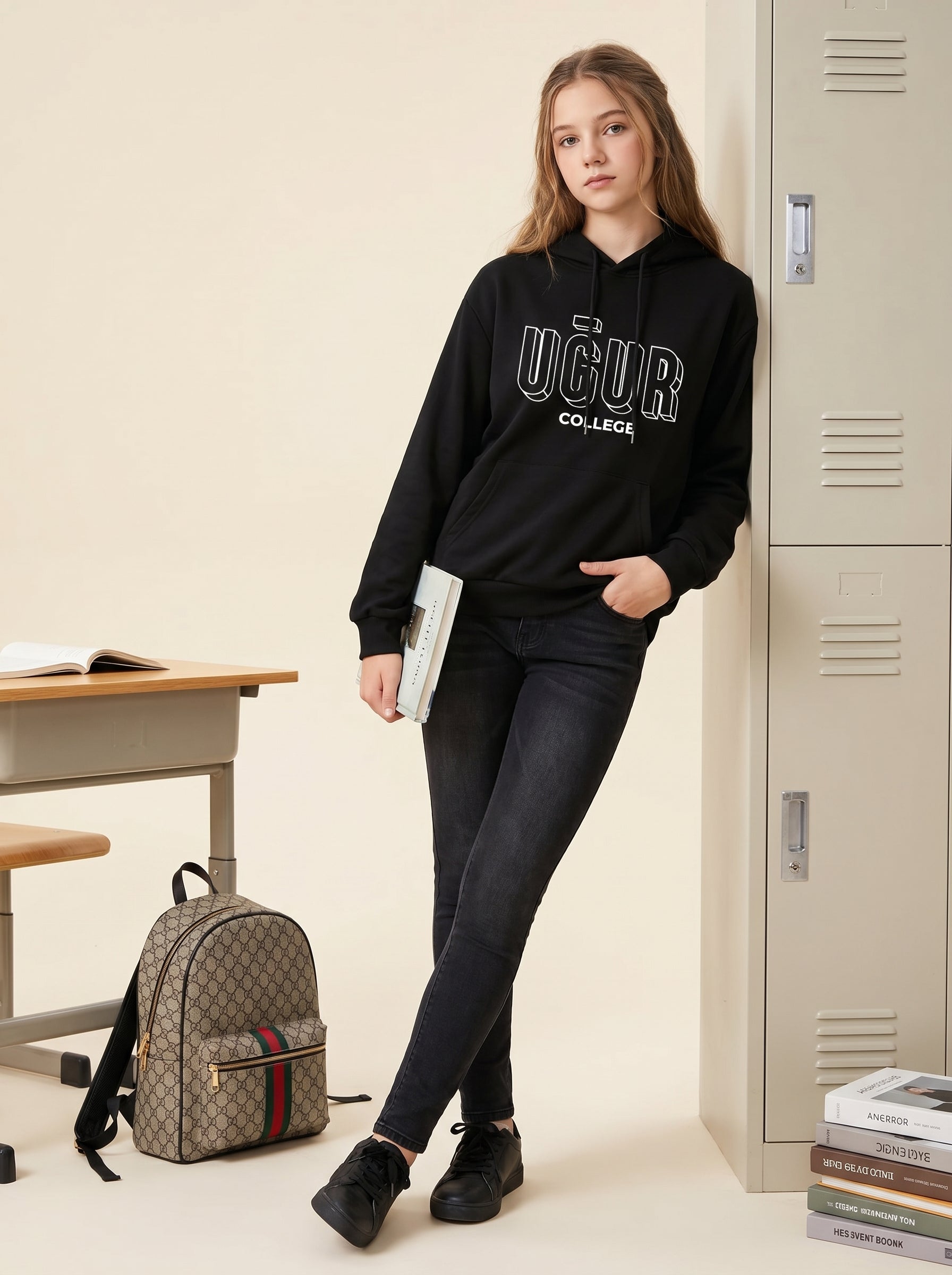 Uğur College Baskılı Kapüşonlu Sweatshirt